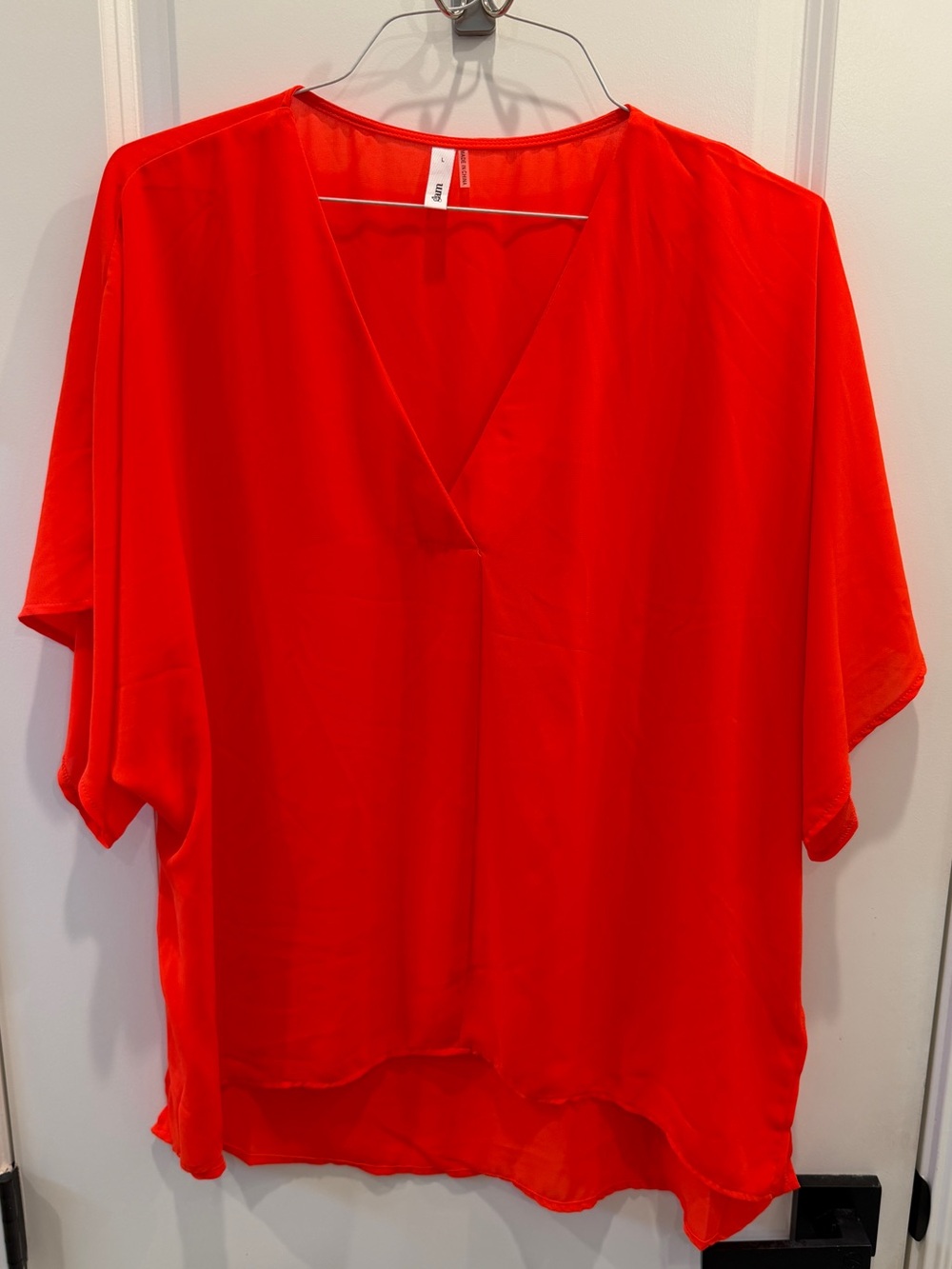 glam V-Neck Short Dolman Sleeve Blouse in bright orange